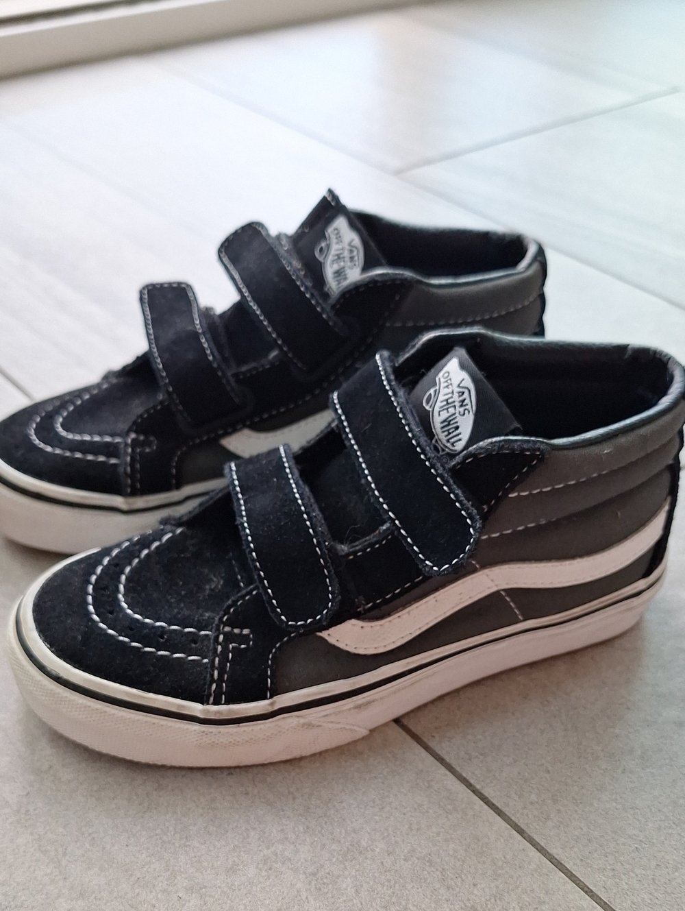 Vans Kids Black High-Top Velcro Sneakers with White Stripe